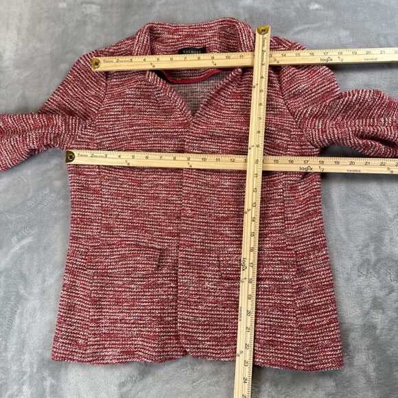 Talbots Womens 10P Red White Stripe Knit Tweed Blazer Open Front Jacket - Picture 3 of 7